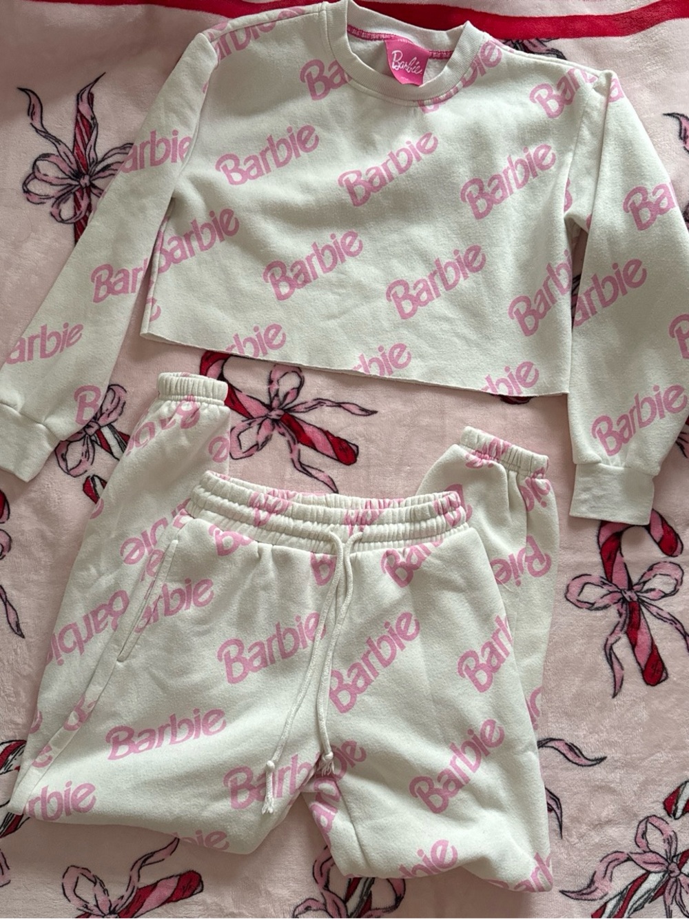 Forever 21 barbie pink white two piece sweatshirt sweatpants S